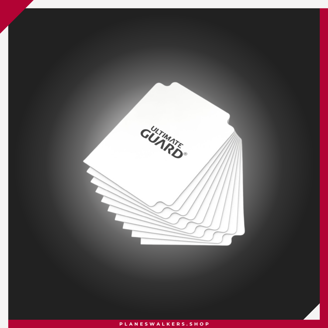 Ultimate Guard Card Dividers Standard Size White | Separadores para Cartas TCG 67 x 93 mm 10 Unidades Descripción corta SEO Los Ultimate Guard Card Dividers Standard Size White son separadores resistentes para organizar mazos y colecciones de Magic: The Gathering, Pokémon y otros TCG. Fabricados en polipropileno flexible, con pestañas de índice y compatibilidad con todas las deck boxes Ultimate Guard de tamaño estándar.