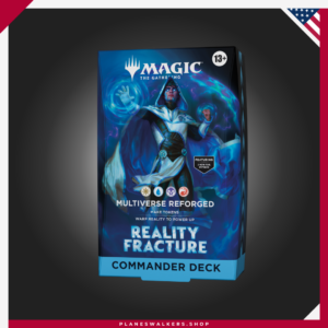 Domina las partidas multijugador con el Mazo Commander MTG – Realidad Fracturada y explora una nueva realidad creada por Jace Beleren. Incluye un mazo Commander de 100 cartas, 18 cartas nuevas de Magic, 2 cartas míticas foil tradicionales y contenido exclusivo para descubrir el inquietante Ecoverso de Jace.