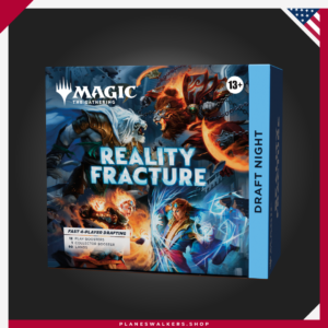 Organiza una noche de juego inolvidable con Draft Night MTG – Realidad Fracturada, el kit completo para disfrutar partidas Draft 2 contra 2 para hasta 4 jugadores. Incluye Sobres de Juego, 1 Sobre de Coleccionista, tierras y fichas para construir mazos y explorar el misterioso Ecoverso de Jace.