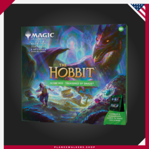 Revive uno de los momentos más memorables de la Tierra Media con la Caja de Escena MTG – El Hobbit™. Incluye 6 cartas de escena foil tradicionales, 6 cartas con ilustración completa, 3 Sobres de Juego y un caballete expositor para recrear escenas épicas y ampliar tu colección de Magic: The Gathering.