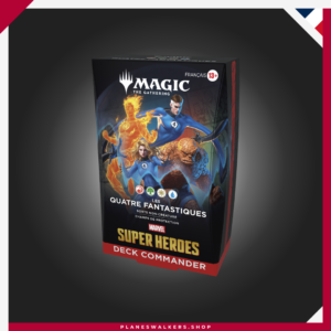 Compra el Mazo de Commander MTG Marvel Super Heroes – Los Cuatro Fantásticos. Un mazo de 100 cartas listo para jugar con cartas exclusivas, héroes legendarios y todo lo necesario para tus partidas de Commander.