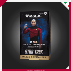 Hazte con el Mazo Commander MTG Star Trek – Flota de la Federación y lidera a Jean-Luc Picard en épicas batallas multijugador. Incluye un mazo listo para jugar de 100 cartas, 33 cartas nuevas para Magic y todo lo necesario para disfrutar del formato Commander desde el primer momento.