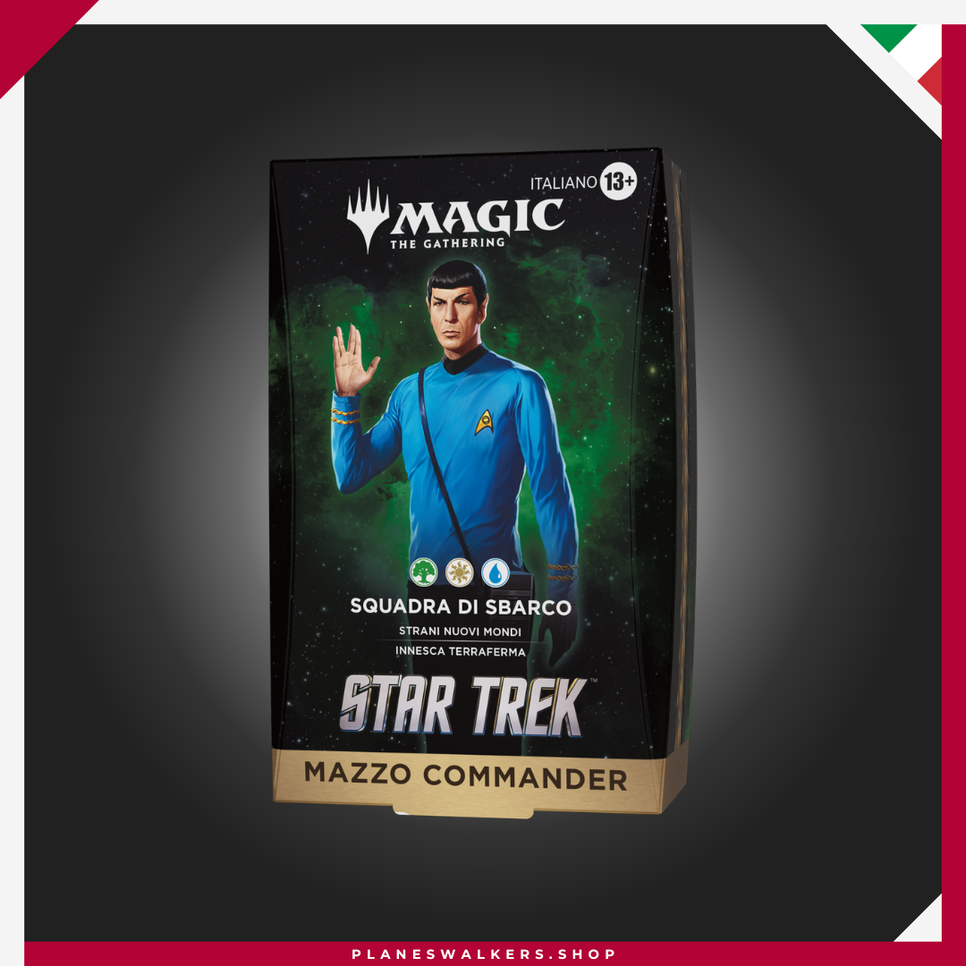 Mazos de Commander de Magic: The Gathering X Star Trek - Equipo de exploración Descubre el Mazo Commander MTG Star Trek – Equipo de Exploración y lidera al Comandante Spock en una misión de exploración galáctica. Incluye un mazo listo para jugar de 100 cartas, 33 cartas nuevas para Magic y todo lo necesario para disfrutar del formato Commander desde el primer momento.