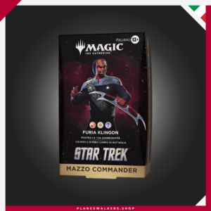 El Mazo Commander MTG Star Trek – Furia Klingon te permite liderar a los guerreros klingon junto a Worf y desatar ataques devastadores contra tus rivales. Incluye un mazo listo para jugar de 100 cartas, 33 cartas nuevas para Magic y todos los accesorios necesarios para comenzar tus partidas de Commander.