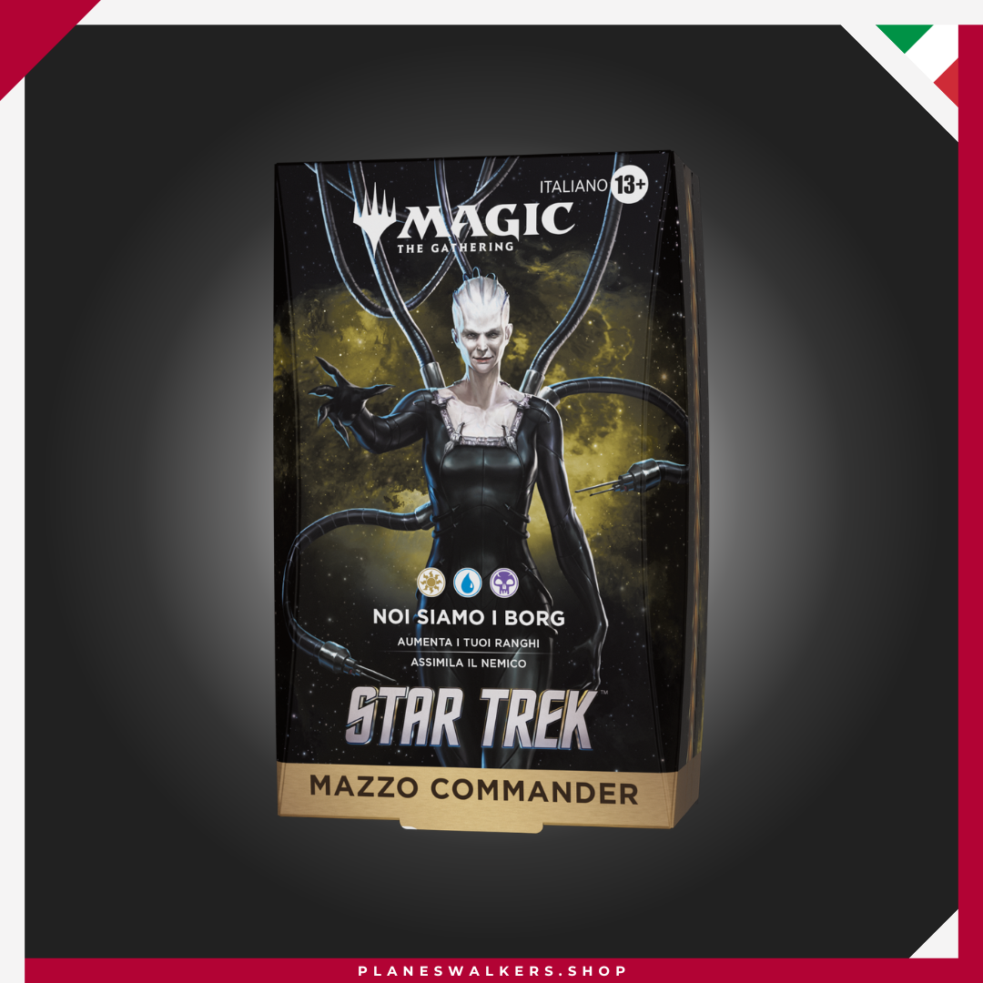 Mazos de Commander de Magic: The Gathering X Star Trek - Somos Borg Únete al colectivo Borg y asimila a tus enemigos en una batalla por la supremacía del universo. Este mazo Commander de Magic: The Gathering | Star Trek™ está listo para jugar nada más abrirlo y ofrece todo lo necesario para disfrutar del formato multijugador más popular de Magic.