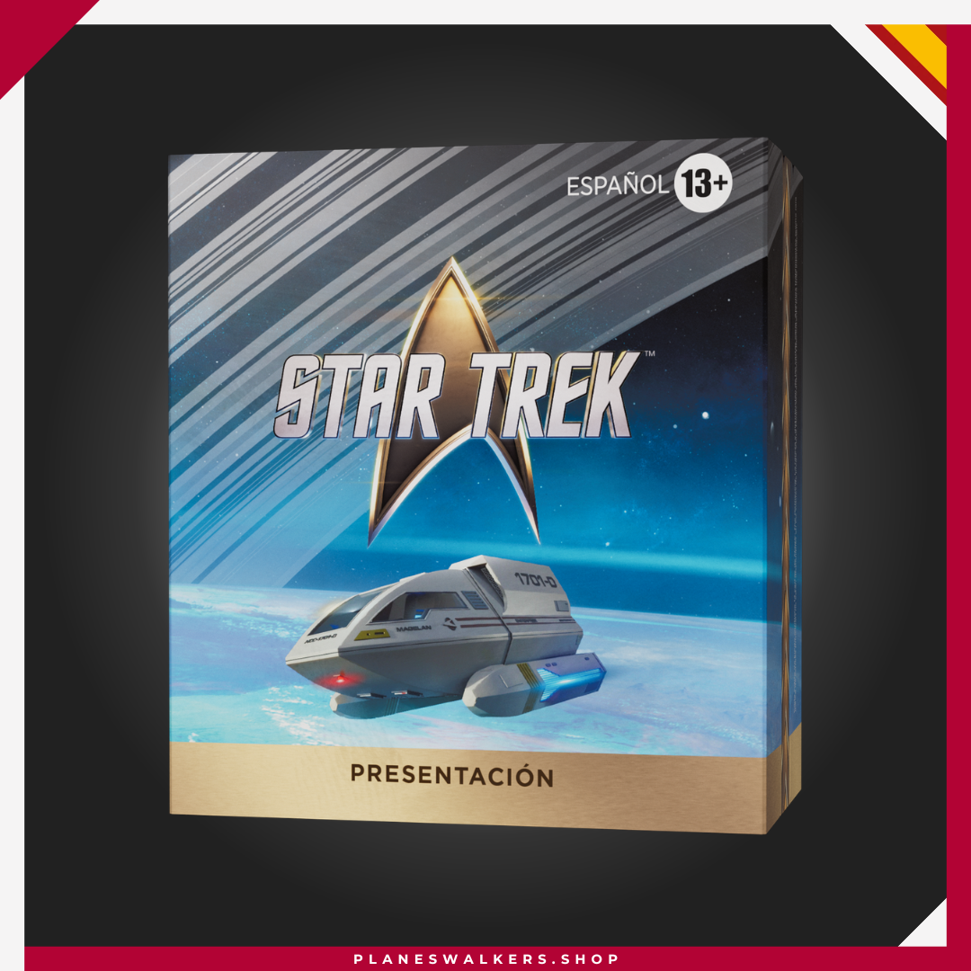 2 Consigue el Kit de Presentación MTG Star Trek y disfruta antes que nadie de la nueva colección de Magic: The Gathering. Incluye 6 sobres de juego, una carta rara o rara mítica foil tradicional y un contador de vidas Spindown, todo lo necesario para construir tu mazo y participar en eventos de Presentación.