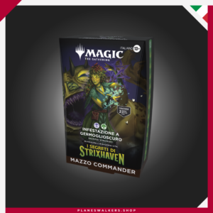 El Commander Deck Magic: The Gathering Secretos de Strixhaven Witherbloom Pestilence incluye un mazo Commander MTG de 100 cartas listo para jugar, con estrategia negro-verde basada en sacrificios, criaturas Pest y ventaja de vida. Ideal para jugadores y coleccionistas de Magic.