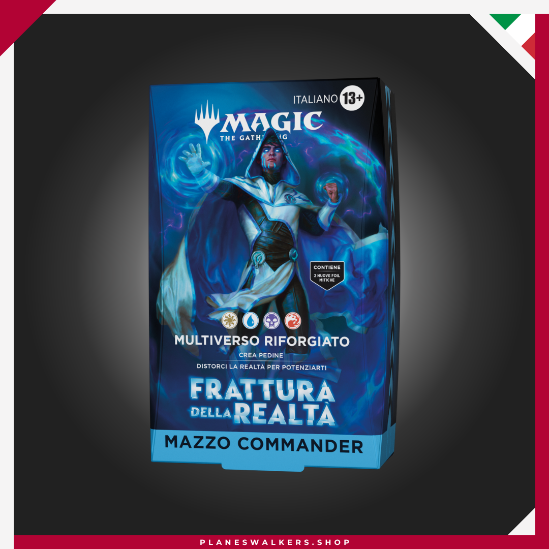 25 Domina las partidas multijugador con el Mazo Commander MTG – Realidad Fracturada y explora una nueva realidad creada por Jace Beleren. Incluye un mazo Commander de 100 cartas, 18 cartas nuevas de Magic, 2 cartas míticas foil tradicionales y contenido exclusivo para descubrir el inquietante Ecoverso de Jace.