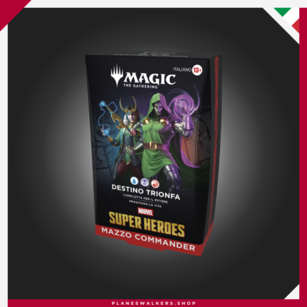 Compra el Mazo de Commander MTG Marvel Super Heroes – Doom Prevails. Un mazo de 100 cartas listo para jugar con el poder del Doctor Doom, cartas exclusivas y estrategias únicas para Commander.
