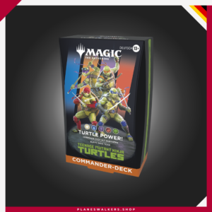 El Commander Deck Magic: The Gathering X Teenage Mutant Ninja Turtles Turtle Power! incluye un mazo Commander MTG de 100 cartas listo para jugar con Leonardo, Donatello, Raphael, Michelangelo y Splinter. Perfecto para jugadores de Commander y coleccionistas de Universes Beyond.