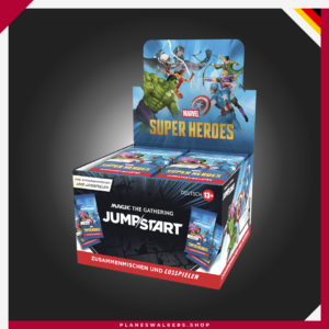 Compra la Caja de Sobres Jumpstart MTG Marvel Super Heroes con 24 sobres de 20 cartas. Mezcla dos sobres, crea un mazo al instante y disfruta de partidas rápidas de Magic: The Gathering.