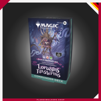 El Commander Deck Magic: The Gathering | Lorwyn Eclipsado - Maldición de Plaga (Blight Curse) es un mazo Commander listo para jugar de 100 cartas centrado en la mecánica de contadores -1/-1 y el poder de Shadowmoor. Incluye comandantes foil, fichas de doble cara y todo lo necesario para empezar tus partidas de Commander.
