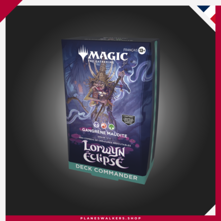 El Commander Deck Magic: The Gathering | Lorwyn Eclipsado - Maldición de Plaga (Blight Curse) es un mazo Commander listo para jugar de 100 cartas centrado en la mecánica de contadores -1/-1 y el poder de Shadowmoor. Incluye comandantes foil, fichas de doble cara y todo lo necesario para empezar tus partidas de Commander.