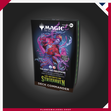 El Commander Deck Magic: The Gathering Secretos de Strixhaven Prismari Artistry incluye un mazo Commander MTG de 100 cartas listo para jugar, con estrategia azul-roja basada en grandes hechizos, comandantes foil exclusivos y nuevas cartas de la colección. Perfecto para jugadores y coleccionistas.