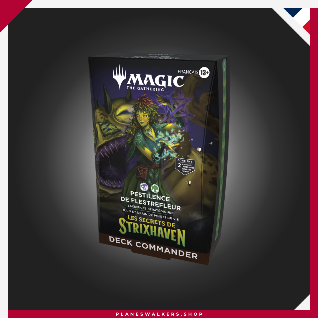 El Commander Deck Magic: The Gathering Secretos de Strixhaven Witherbloom Pestilence incluye un mazo Commander MTG de 100 cartas listo para jugar, con estrategia negro-verde basada en sacrificios, criaturas Pest y ventaja de vida. Ideal para jugadores y coleccionistas de Magic. El Commander Deck Magic: The Gathering Secretos de Strixhaven Witherbloom Pestilence incluye un mazo Commander MTG de 100 cartas listo para jugar, con estrategia negro-verde basada en sacrificios, criaturas Pest y ventaja de vida. Ideal para jugadores y coleccionistas de Magic.