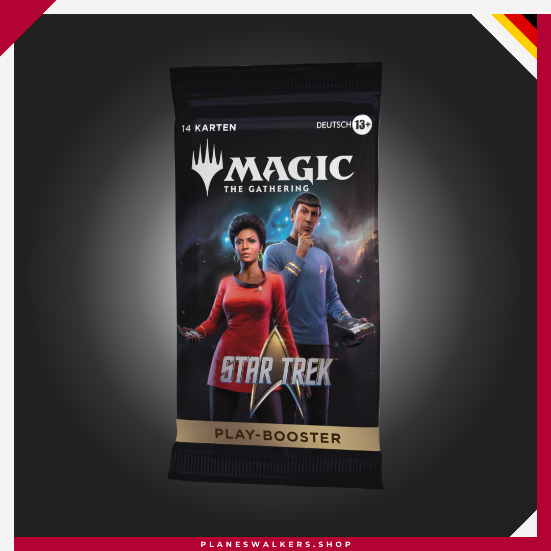 Sobre de juego de Magic: The Gathering X Star Trek Los Play Boosters Magic: The Gathering X Star Trek™ son la opción ideal para jugadores que buscan disfrutar de partidas de Magic: The Gathering, participar en eventos de formato Limitado o ampliar su colección con nuevas cartas inspiradas en el universo de Star Trek.