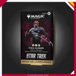 El Mazo Commander MTG Star Trek – Furia Klingon te permite liderar a los guerreros klingon junto a Worf y desatar ataques devastadores contra tus rivales. Incluye un mazo listo para jugar de 100 cartas, 33 cartas nuevas para Magic y todos los accesorios necesarios para comenzar tus partidas de Commander.