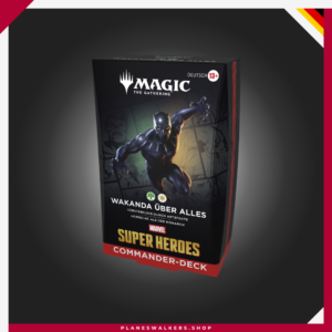 Compra el Mazo de Commander MTG Marvel Super Heroes – Wakanda Forever. Un mazo de 100 cartas listo para jugar con el poder de Wakanda, cartas exclusivas y todo lo necesario para tus partidas de Commander.