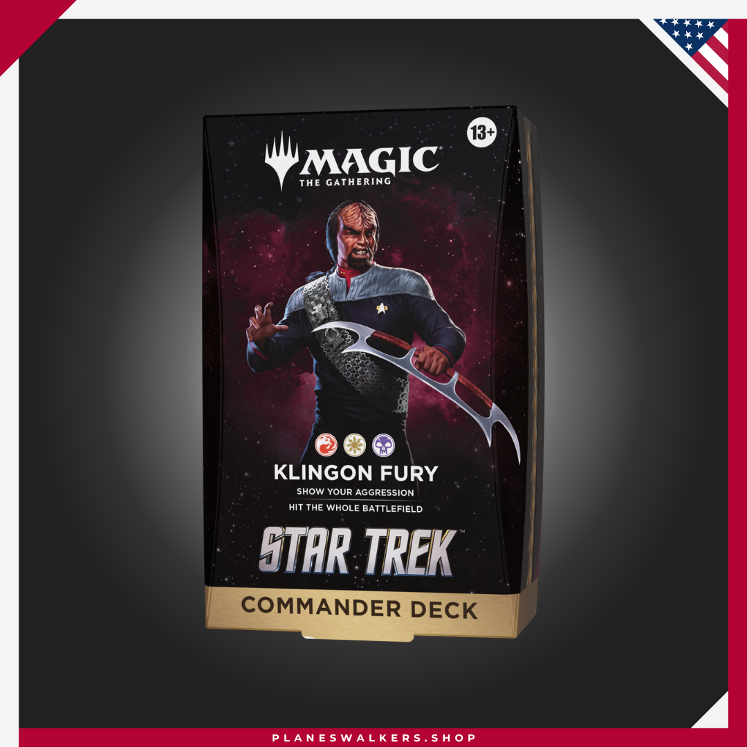 51 El Mazo Commander MTG Star Trek – Furia Klingon te permite liderar a los guerreros klingon junto a Worf y desatar ataques devastadores contra tus rivales. Incluye un mazo listo para jugar de 100 cartas, 33 cartas nuevas para Magic y todos los accesorios necesarios para comenzar tus partidas de Commander.