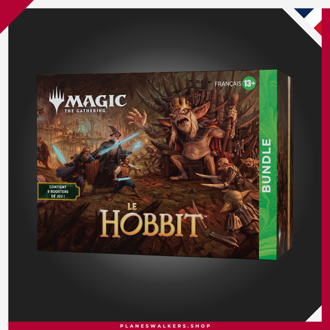 Disfruta de una experiencia completa con el Bundle MTG – El Hobbit™, una edición ideal para jugadores y coleccionistas. Incluye 9 Play Boosters, carta promocional foil con arte alternativo, tierras con arte completo, contador de vidas Spindown exclusivo y accesorios para ampliar tu colección de Magic: The Gathering.