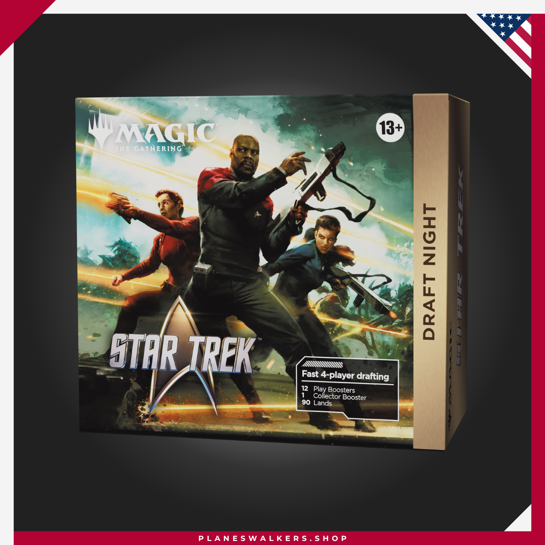 63 Organiza una noche de Draft épica con Draft Night MTG - Star Trek™. Incluye sobres de juego, un sobre de coleccionista y tierras para disfrutar de partidas rápidas de Magic: The Gathering ambientadas en el universo de Star Trek.