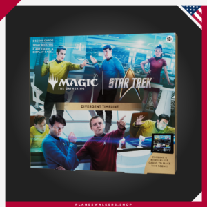 Caja de Escena MTG - Star Trek™ Divergent Timeline | Magic: The Gathering incluye seis cartas de escena sin borde, cartas foil con ilustraciones, tres sobres de juego y caballete para recrear un momento legendario de Star Trek™.