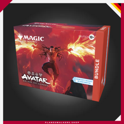 El Bundle de Magic: The Gathering | Avatar: La Leyenda de Aang es la forma perfecta de comenzar tu aventura en la colección. Incluye 9 Sobres de Juego, una carta promocional foil exclusiva, tierras básicas foil y no foil, un dado Spindown temático y una caja de almacenamiento ilustrada para proteger y organizar tu colección.