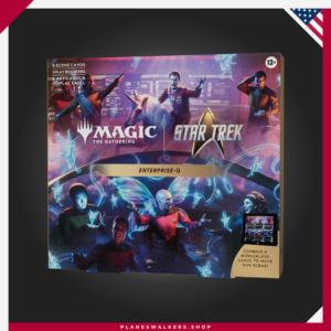 Caja de Escena MTG - Star Trek™ Enterprise-Q | Magic: The Gathering incluye cartas de escena sin borde, cartas foil con ilustraciones, sobres de juego y caballete para recrear momentos icónicos de Star Trek™ en tu colección.