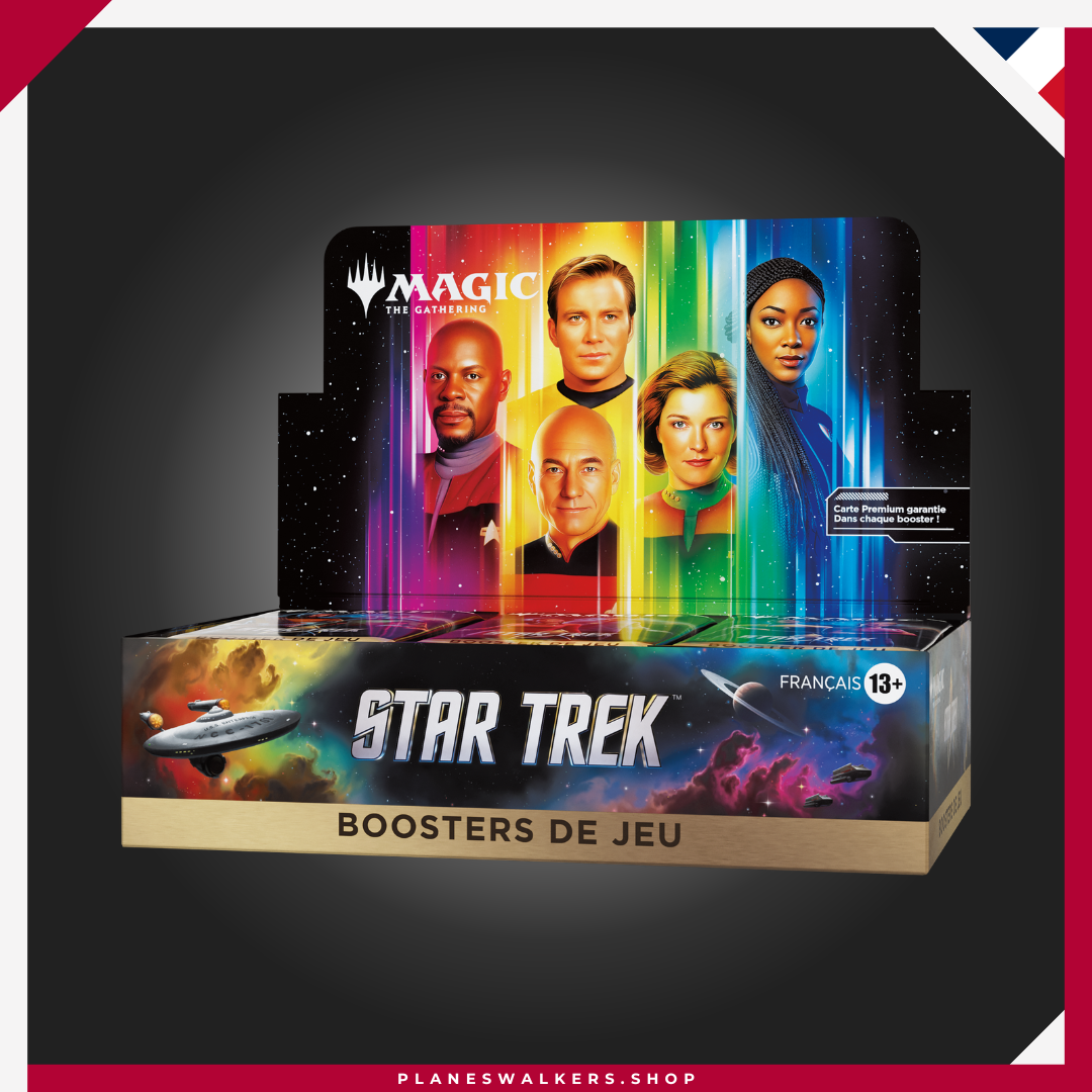 Caja de sobres de juego de Magic: The Gathering X Star Trek Consigue la Caja de Sobres de Juego MTG Star Trek y disfruta de 30 sobres de juego de Magic: The Gathering | Star Trek. Perfecta para jugar en formatos Limitado, organizar drafts, ampliar tu colección o descubrir las cartas inspiradas en más de 60 años de historia de Star Trek.