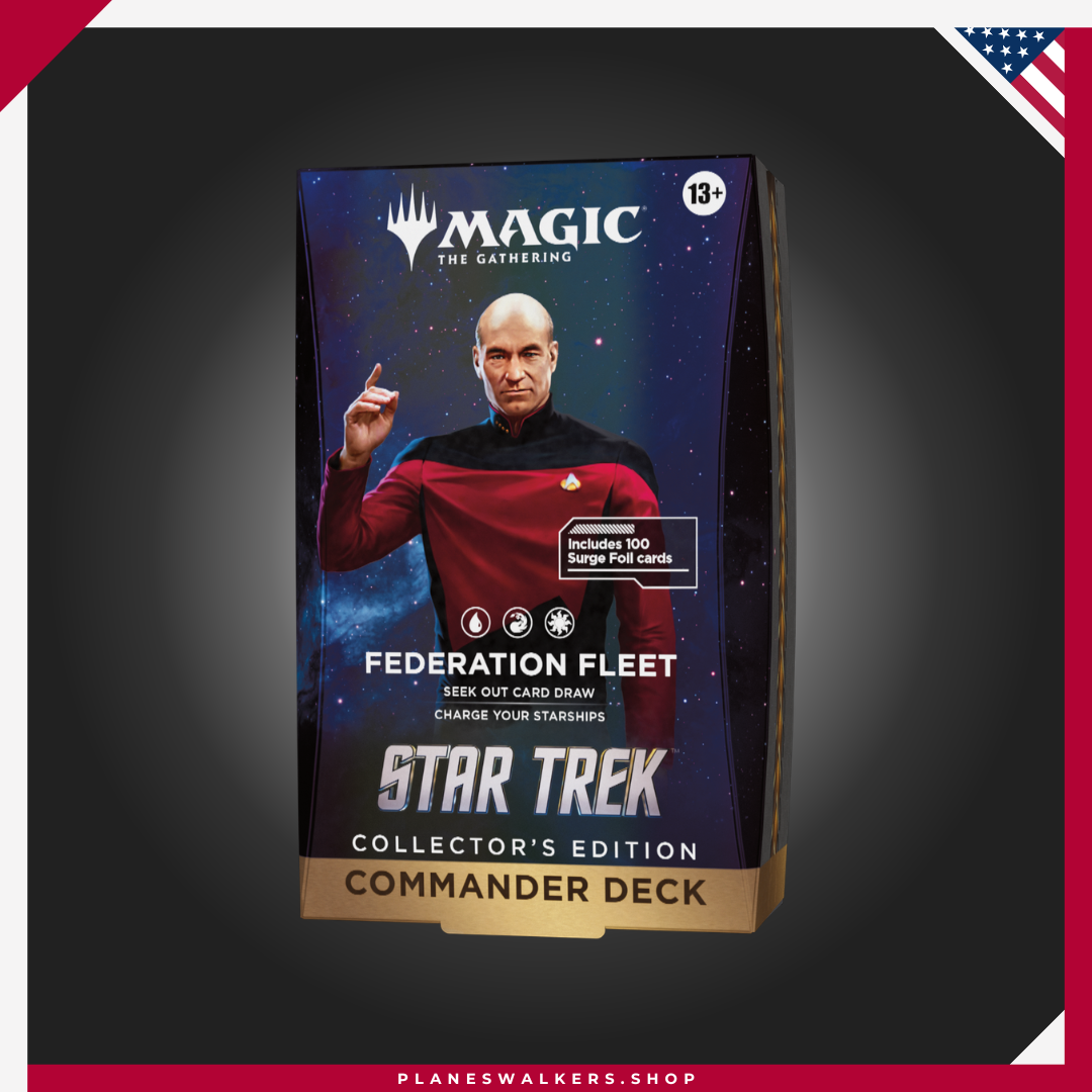 95 Lidera la Federación con el Mazo Commander MTG - Star Trek™ Flota de la Federación. Incluye 100 cartas surge foil listas para jugar, nuevas cartas exclusivas y todo lo necesario para dominar partidas multijugador de Magic: The Gathering.