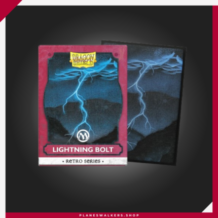 Las Dragon Shield Retro Series - Lightning Bolt - Brushed Art Sleeves 100 incluyen 100 fundas premium con ilustración oficial de Lightning Bolt y acabado cepillado exclusivo. Ofrecen excelente barajado, alta opacidad y máxima protección para cartas de Magic: The Gathering, Pokémon, Lorcana y otros TCG.