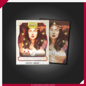 Las Dragon Shield Retro Series - Soul Warden - Brushed Art Sleeves incluyen 100 fundas premium con ilustración oficial de Soul Warden y acabado cepillado exclusivo. Ofrecen excelente barajado, alta opacidad y máxima protección para cartas de Magic: The Gathering, Pokémon, Lorcana y otros TCG.
