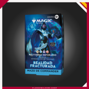 Domina las partidas multijugador con el Mazo Commander MTG – Realidad Fracturada y explora una nueva realidad creada por Jace Beleren. Incluye un mazo Commander de 100 cartas, 18 cartas nuevas de Magic, 2 cartas míticas foil tradicionales y contenido exclusivo para descubrir el inquietante Ecoverso de Jace.