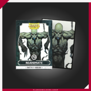 Las Dragon Shield Retro Series - Reanimate - Brushed Art Sleeves 100 incluyen 100 fundas premium con ilustración oficial de Reanimate y acabado cepillado exclusivo. Ofrecen excelente barajado, alta opacidad y máxima protección para cartas de Magic: The Gathering, Pokémon, Lorcana y otros TCG.