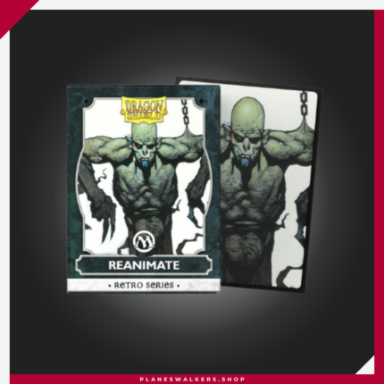 Las Dragon Shield Retro Series - Reanimate - Brushed Art Sleeves 100 incluyen 100 fundas premium con ilustración oficial de Reanimate y acabado cepillado exclusivo. Ofrecen excelente barajado, alta opacidad y máxima protección para cartas de Magic: The Gathering, Pokémon, Lorcana y otros TCG.